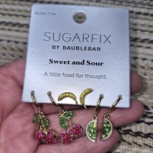 Sugarfix By Baublebar Cherries Banana Lime Nickle Free Fruit 3 Pais Earrings Set